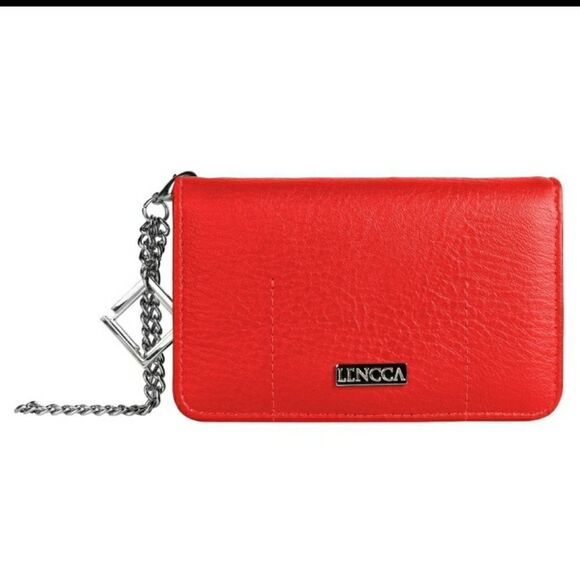 Red Faux Leather Ladies Wallet Phone Pockect ID & CC Slots  Has Chain W Charm - Picture 1 of 15